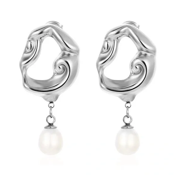 Silver Irregular Shape Earrings*Minimalist Design*Pearl Earrings*Waterproof*ML - Picture 4 of 4